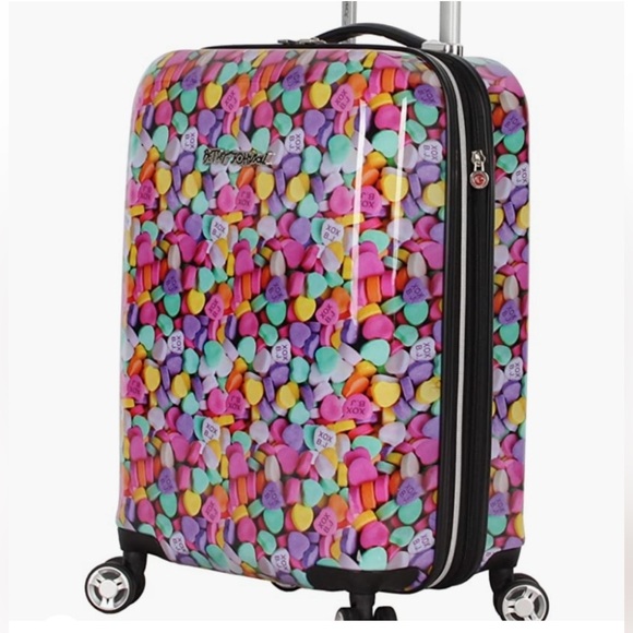 Betsey Johnson 20" Candy Hearts Durable Hardside Carry-On Spinner Suitcase - Picture 1 of 1